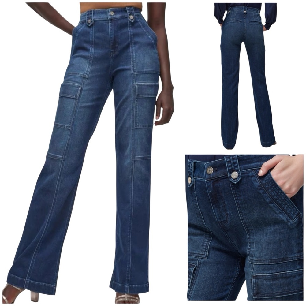 White House Black Market High Rise Wide Leg Cargo Jeans Size 2 - Picture 1 of 14